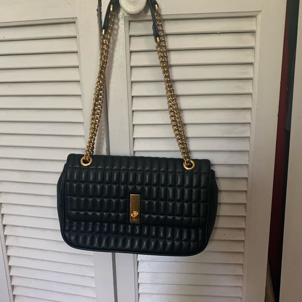 Mango Black Quilted Shoulder Bag with Gold Chain